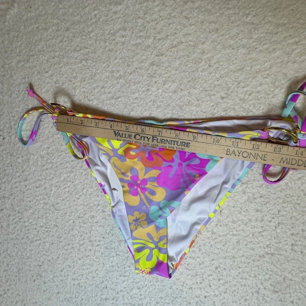 Princess Polly‎ Retro Floral Side Tie Bikini Bottoms Gold O-Ring Purple Multi 12